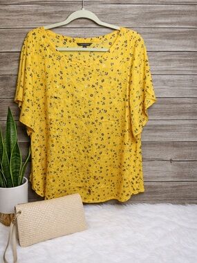 Banana Republic Yellow Floral Blouse Women’s XL Lightweight Top